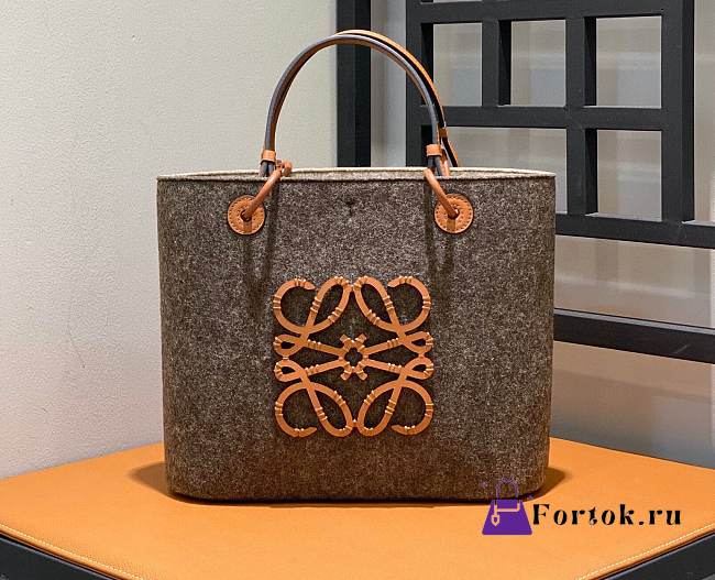 Fortok Loewe Anagram-Appliqué Leather-Trim Wool-Felt Tote Bag Brown 29x25x14cm - 1