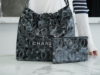 Fortok Chanel 23K Camellia Calfskin Bag Black & White 35×37×7cm