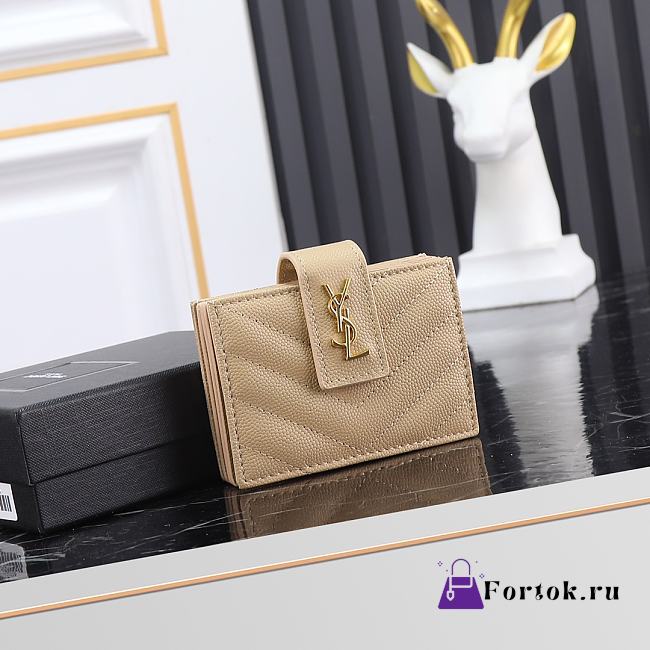 Fortok Saint Laurent Monogram Card Holder Beige 10x6.5x2cm - 1