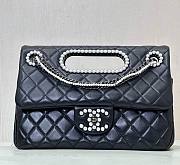 Fortok Chanel Small Shopping Bag Aged Shiny Lambskin Crystal Pearls & Black Metal in Black - 1