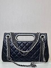 Fortok Chanel Small Shopping Bag Aged Shiny Lambskin Crystal Pearls & Black Metal in Black - 2