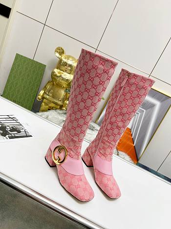 Fortok Gucci High Heel Stiletto Side Zipper Boots Pink