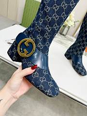 Fortok Gucci High Heel Stiletto Side Zipper Boots Dark Blue - 3