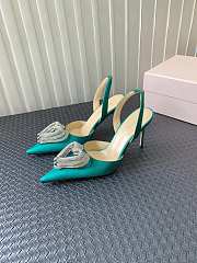 Fortok Mach&Mach SS23 Triple Crystal Heart-Embellished Satin Pumps Green - 1