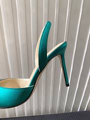 Fortok Mach&Mach SS23 Triple Crystal Heart-Embellished Satin Pumps Green - 5
