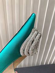 Fortok Mach&Mach SS23 Triple Crystal Heart-Embellished Satin Pumps Green - 4