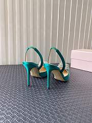 Fortok Mach&Mach SS23 Triple Crystal Heart-Embellished Satin Pumps Green - 3