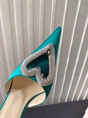 Fortok Mach&Mach SS23 Triple Crystal Heart-Embellished Satin Pumps Green - 2