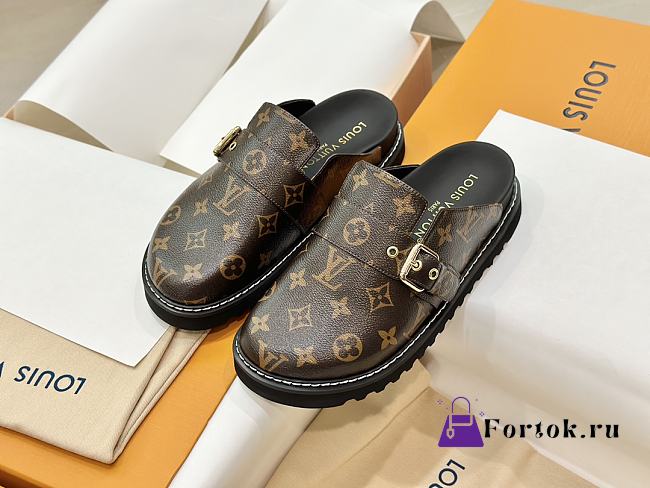 Fortok Louis Vuitton Flat Cozy Comfort Slippers Brown - 1