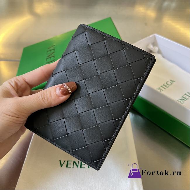 Fortok Bottega Veneta Leather Intrecciato Flap Wallet Black 12.5x9.5x1.5cm - 1