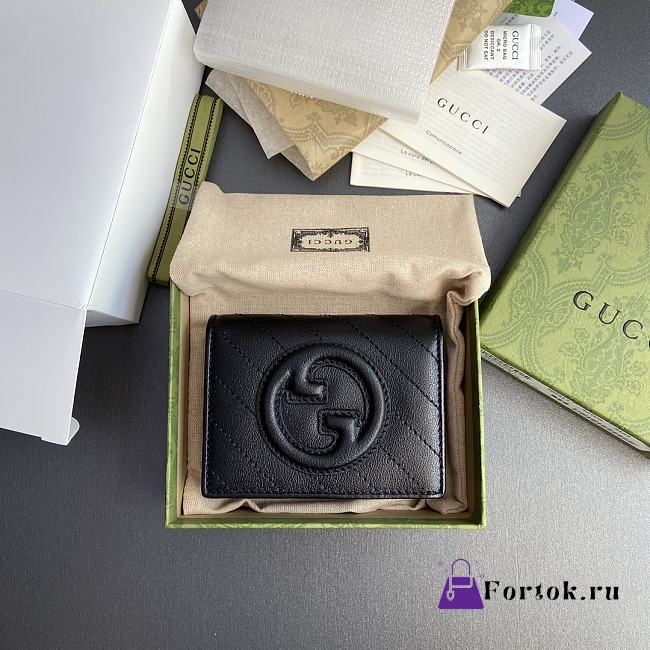 Fortok Gucci Blondie Card Case Wallet Black Leather 760317 11x8.5x3cm - 1