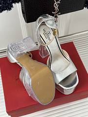 Fortok Valentino High Crystal Thick Heels Sandals Silver - 6