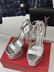 Fortok Valentino High Crystal Thick Heels Sandals Silver - 5