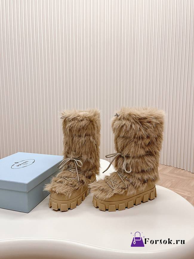 Fortok Prada Beige Shearling Ankle Boots - 1