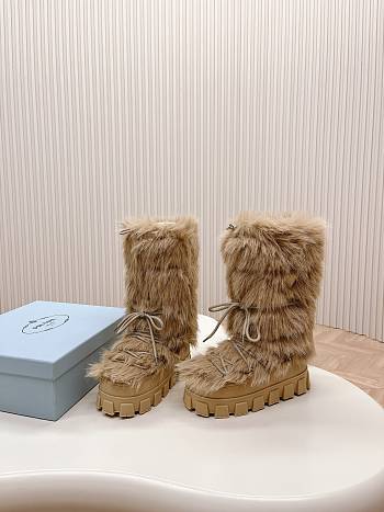 Fortok Prada Beige Shearling Ankle Boots