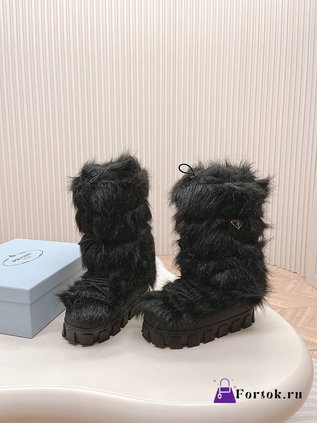 Fortok Prada Black Shearling Ankle Boots - 1