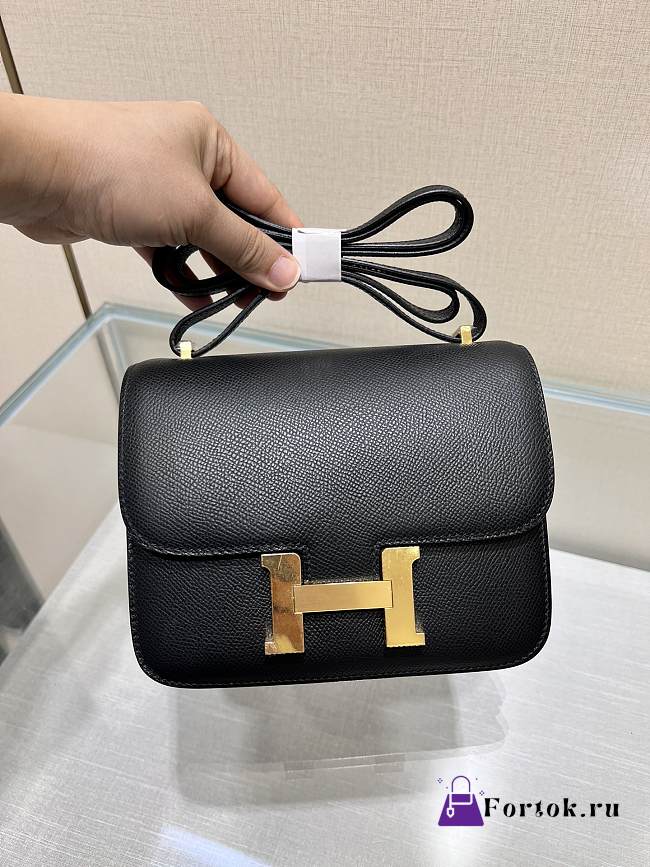 Fortok Hermes Constance Gold-tone Metal Bag in Black 18cm - 1