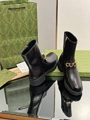 Fortok Gucci Logo Letter Gold Buckle Short Boots Black - 4