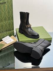 Fortok Gucci Logo Letter Gold Buckle Short Boots Black - 2