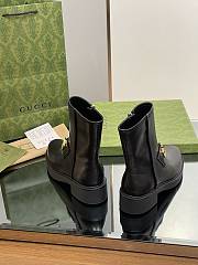 Fortok Gucci Logo Letter Gold Buckle Short Boots Black - 3