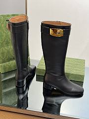 Fortok Gucci Black Carol Embellished Leather Knee Boots - 6