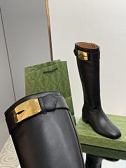 Fortok Gucci Black Carol Embellished Leather Knee Boots - 4