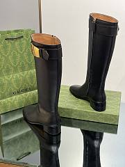 Fortok Gucci Black Carol Embellished Leather Knee Boots - 3