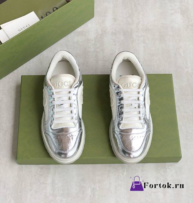 Fortok Gucci Mac80 Leather Silver-tone Sneakers - 1