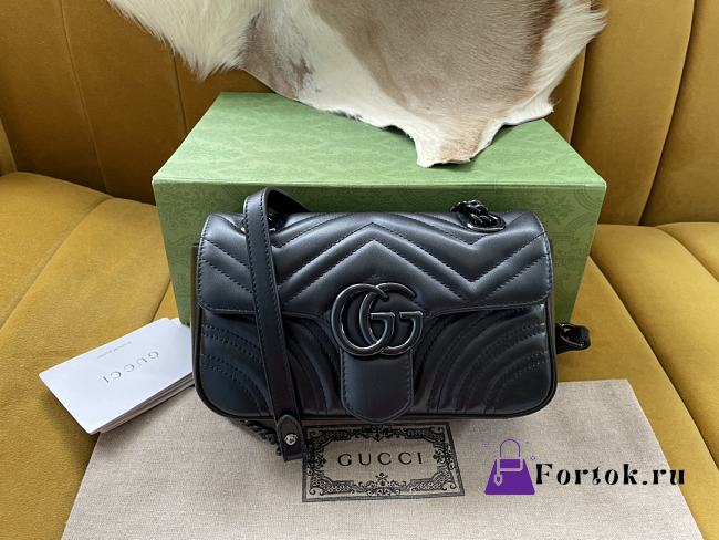 Fortok Gucci Black Marmont Chain Shoulder Bag Black Buckle 22x13x6cm - 1