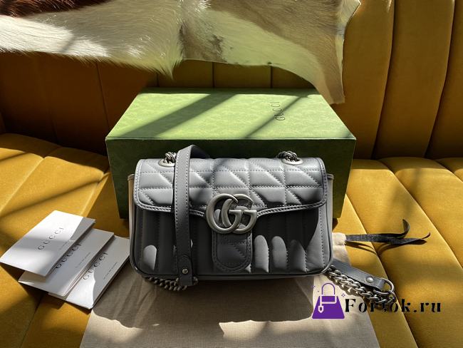 Fortok Gucci Grey Marmont Chain Shoulder Bag Silver Buckle 22x13x6cm - 1