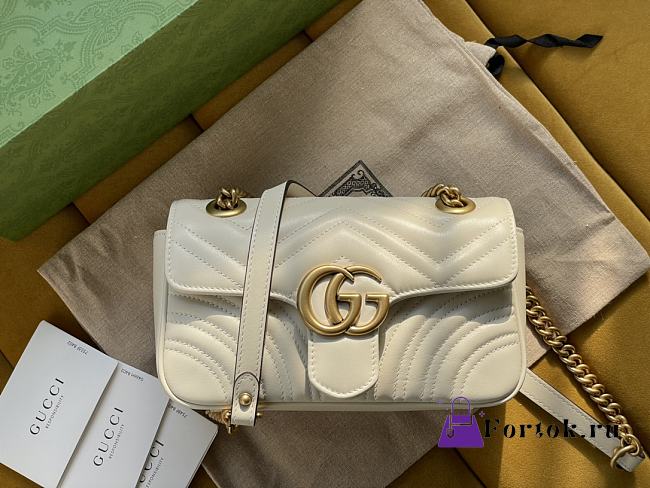Fortok Gucci White Marmont Chain Shoulder Bag Gold Buckle 22x13x6cm - 1