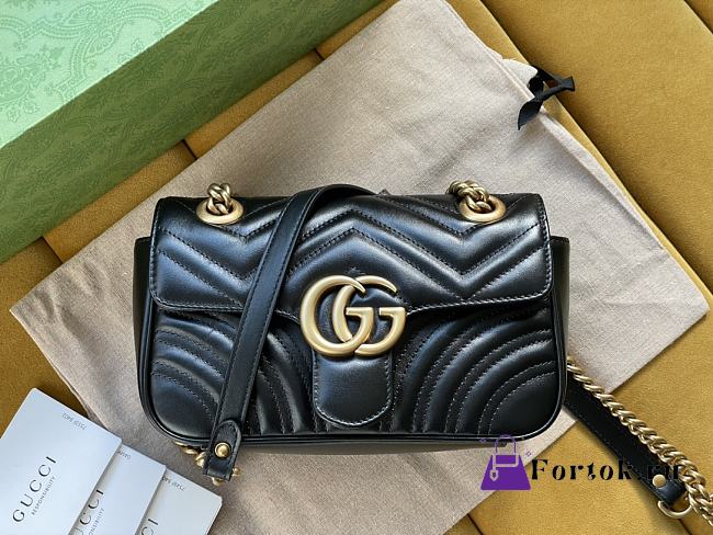 Fortok Gucci Black Marmont Chain Shoulder Bag Gold Buckle 22x13x6cm - 1