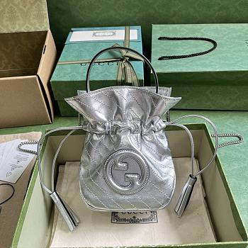 Fortok Gucci Blondie Mini Silver-toned Leather Bucket Bag 19x15x8cm