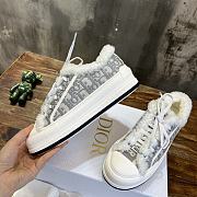 Fortok Dior Platform Grey Oblique Embroidered Cotton and White Shearling Sneakers - 6