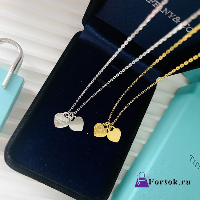 Fortok Tiffany & Co New Double Heart Tag Gold/Silver Necklace - 1