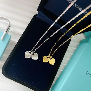 Fortok Tiffany & Co New Double Heart Tag Gold/Silver Necklace