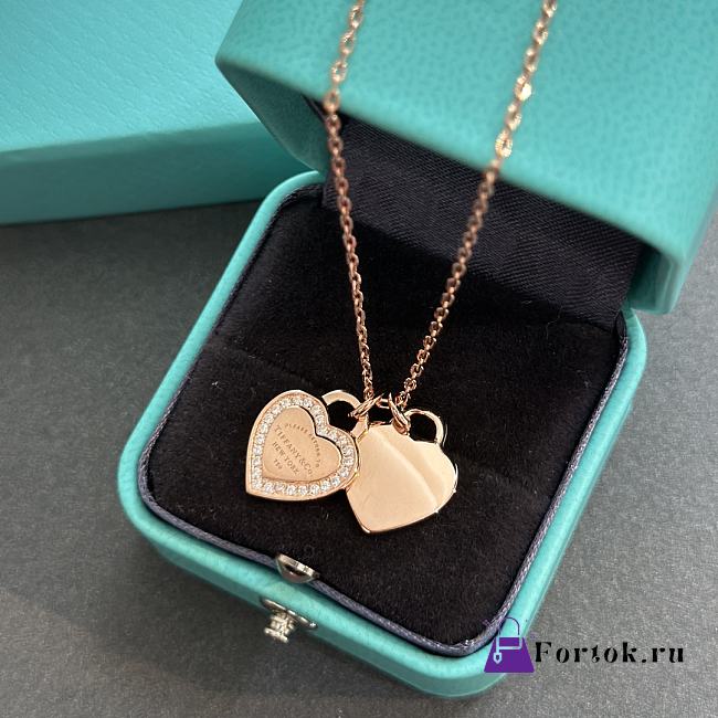 Fortok Tiffany & Co New Double Heart Diamond Necklace - 1