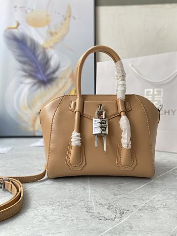 Fortok Givenchy Mini Antigona Lock Leather Bag Brown 23x27x13cm