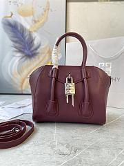 Fortok Givenchy Mini Antigona Lock Leather Bag Burgundy 23x27x13cm - 1