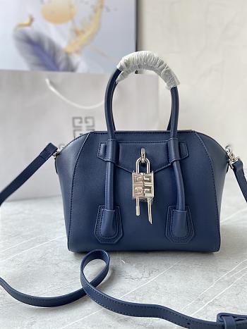 Fortok Givenchy Mini Antigona Lock Leather Bag Dark Blue 23x27x13cm