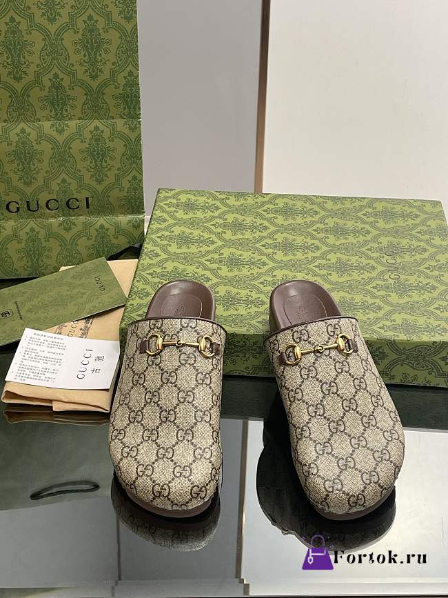 Fortok Gucci Monogrammed Horsebit Slides - 1