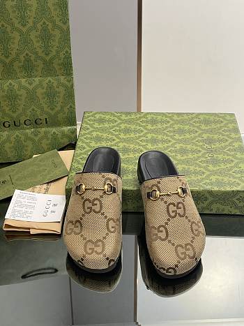 Fortok Gucci Horsebit Camel and Ebony Maxi GG Slides