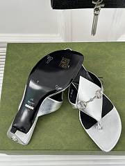 Fortok Gucci Thong Sandal With Horsebit Metallic Silver Leather - 3