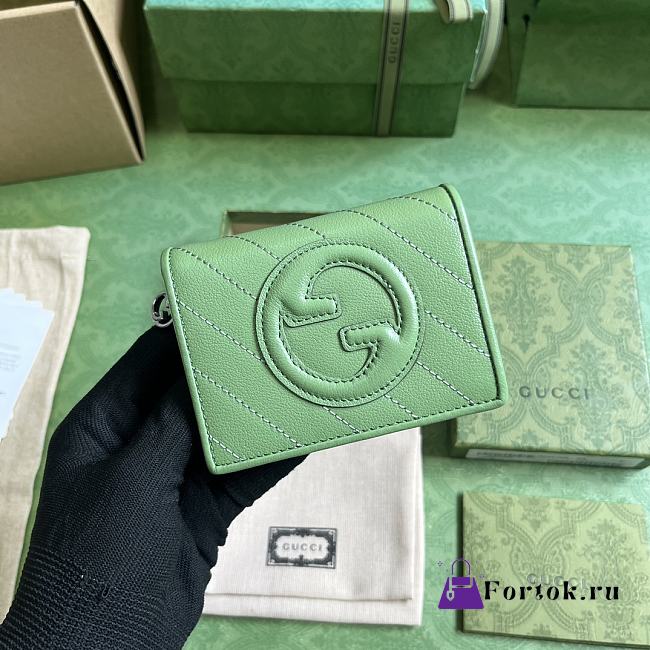 Fortok Gucci Blondie Card Case Wallet Green Leather 760317 11x8.5x3cm - 1