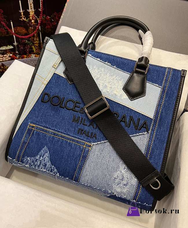 Fortok Dolce & Gabbana Denim Shopper with Embroidered Logo 31x27x15cm - 1