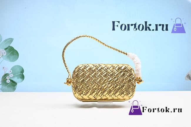 Fortok Bottega Veneta Knot Mini Shoulder Bag Gold Metallic Leather 20x12x5.5cm - 1