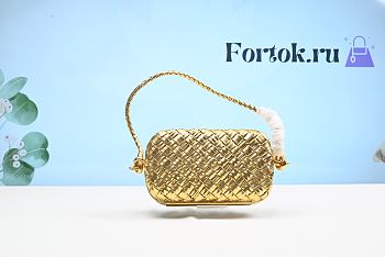 Fortok Bottega Veneta Knot Mini Shoulder Bag Gold Metallic Leather 20x12x5.5cm