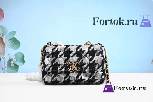 Fortok Chanel Flap Bag In Houndstooth Tweed 26x16x9cm - 1