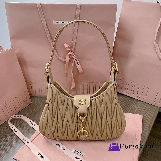 Fortok Miu Miu Logo-Lettering Shoulder Bag Brown 29x15x4cm - 1