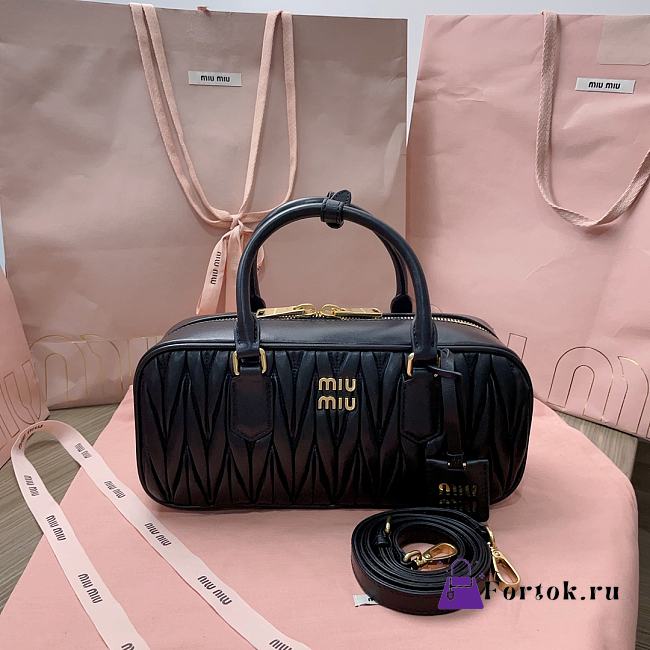 Fortok Miumiu Arcadie Matelassé Leather Tote Bag Black 27x12x9cm - 1